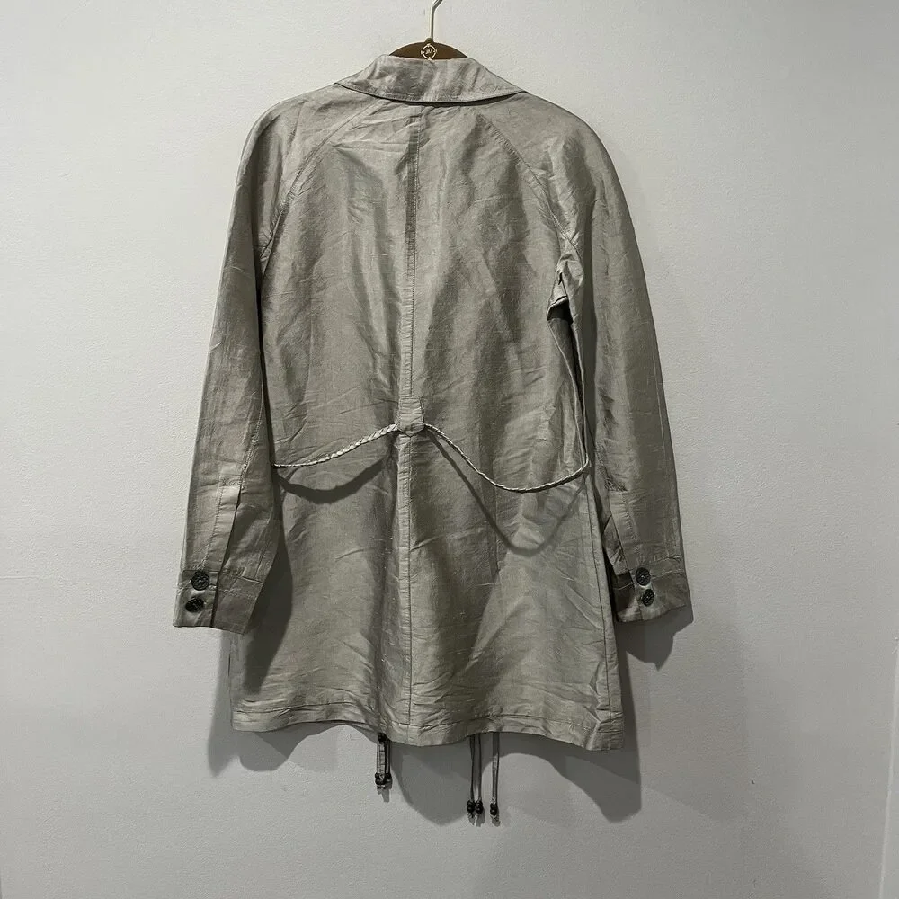 Nic & Zoe Silk Jacket Women’s Small Beige Taupe Trench Button Up Pockets Tassels
